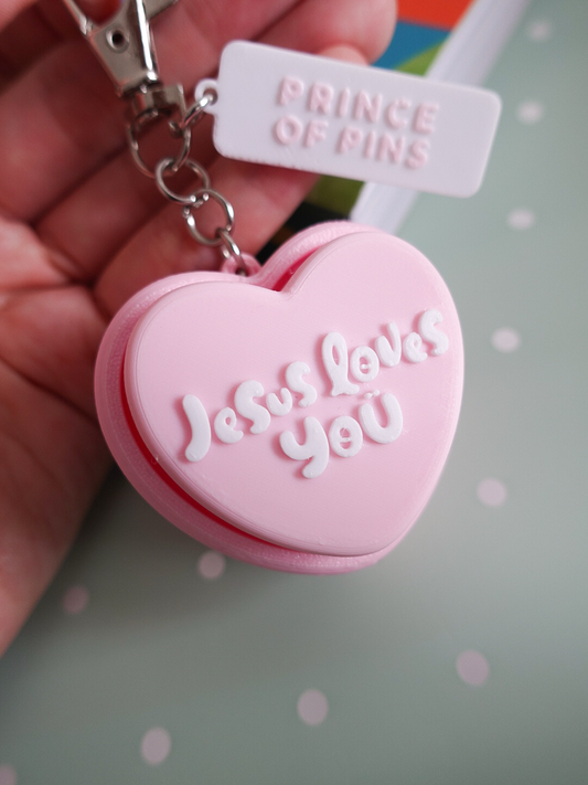 Jesus Loves You Fidget Clicker Keychain (Strawberry Pink)