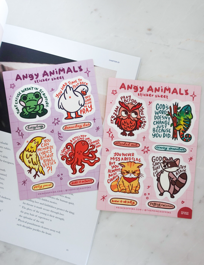 Angy Animals A6 Sticker Sheets (x2)
