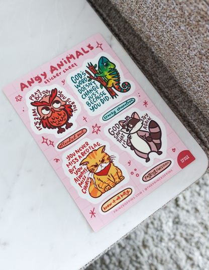 Angy Animals A6 Sticker Sheets (x2)