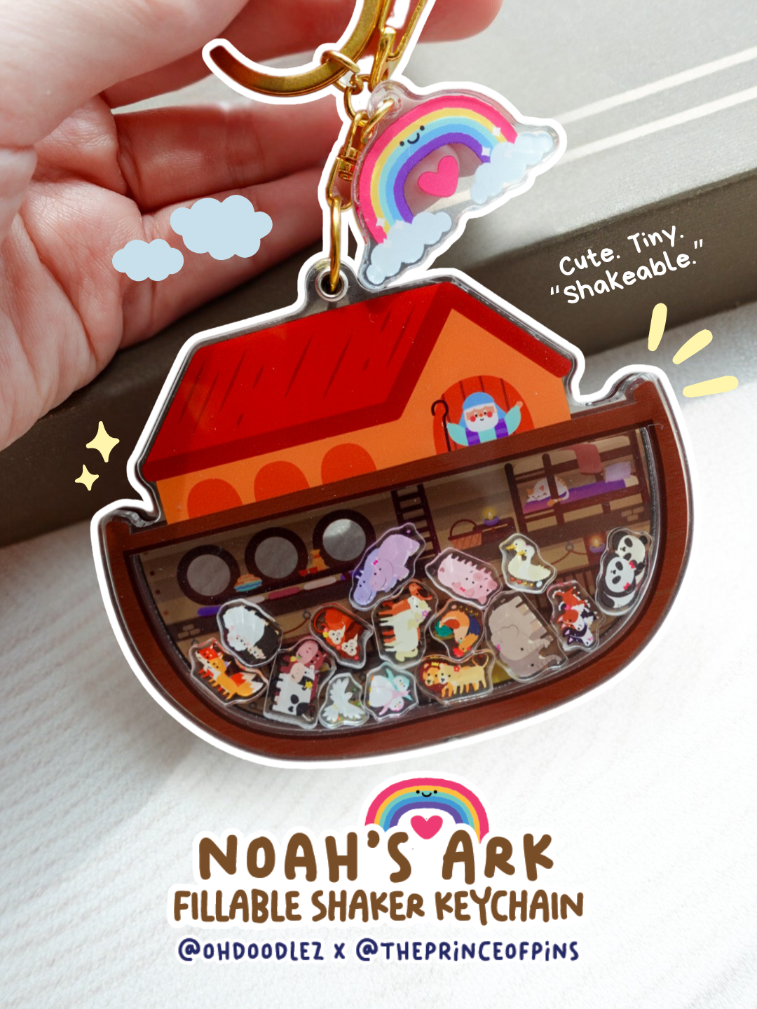 Noah's Ark Fillable Shaker Keychain (4 Random Charms)