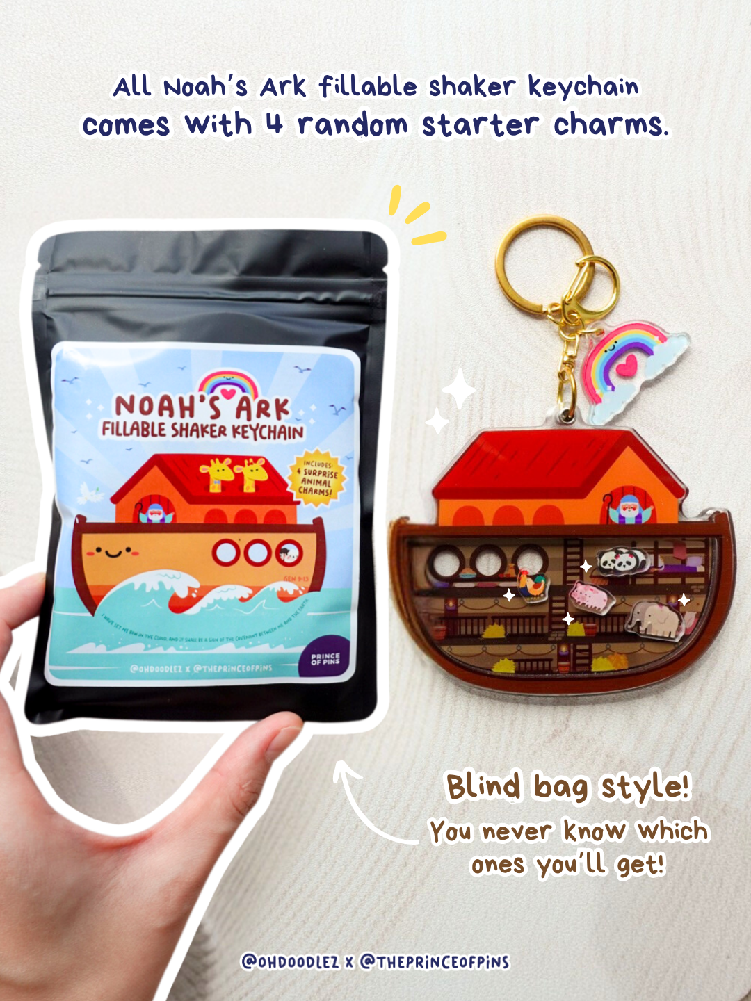 Noah's Ark Fillable Shaker Keychain (4 Random Charms)