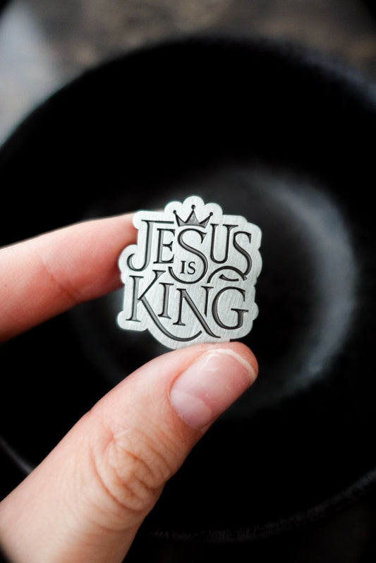 Revelation 19:16 (Jesus Is King) Antique Silver Enamel Pin