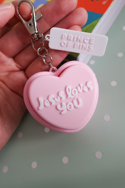 Jesus Loves You Fidget Clicker Keychain (Strawberry Pink)