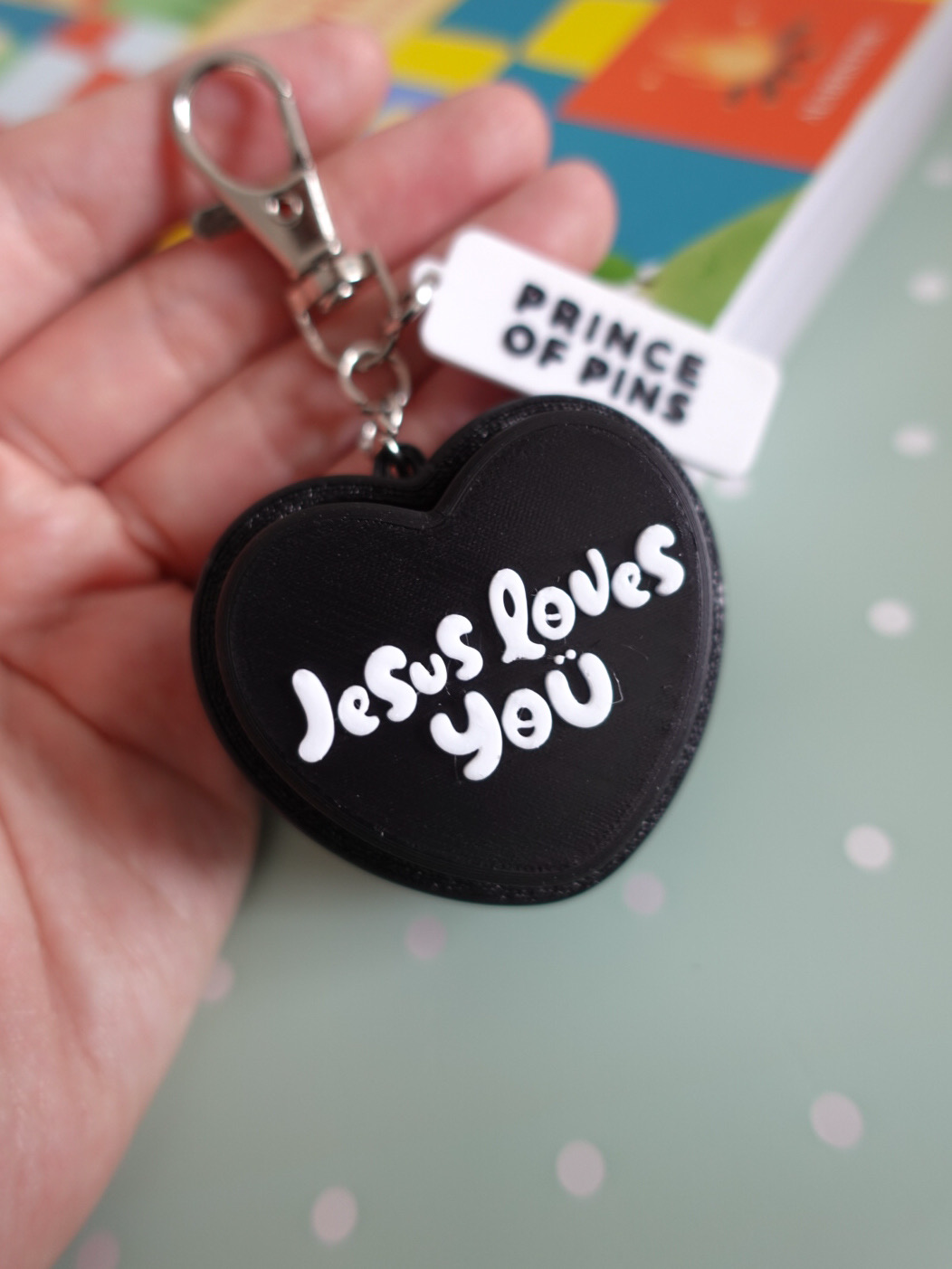 Jesus Loves You Fidget Clicker Keychain (Black Sesame)